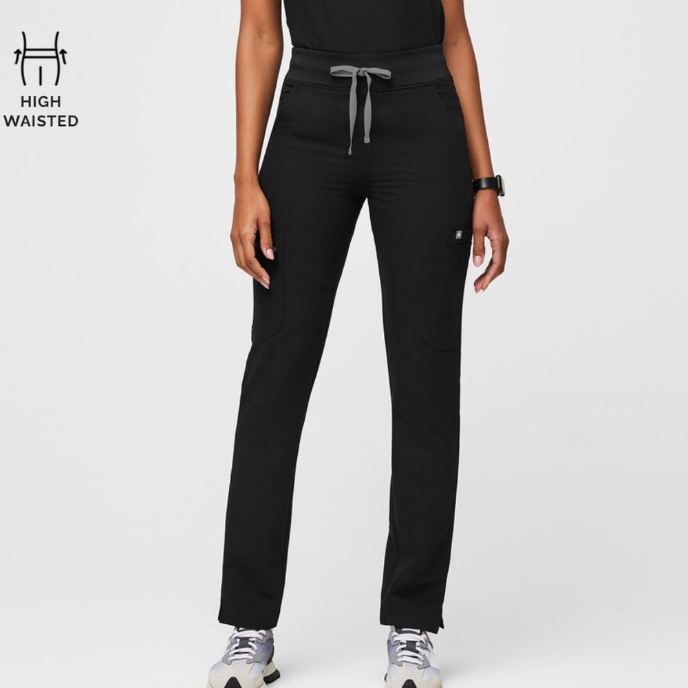 Figs High Waisted Yola Skinny Scrub Pants Black